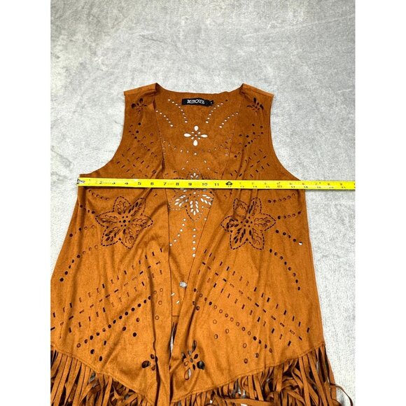 Relish Noless Faux Suede Fringe Vest Womens Small Brown Open Front Hippie - Picture 5 of 9